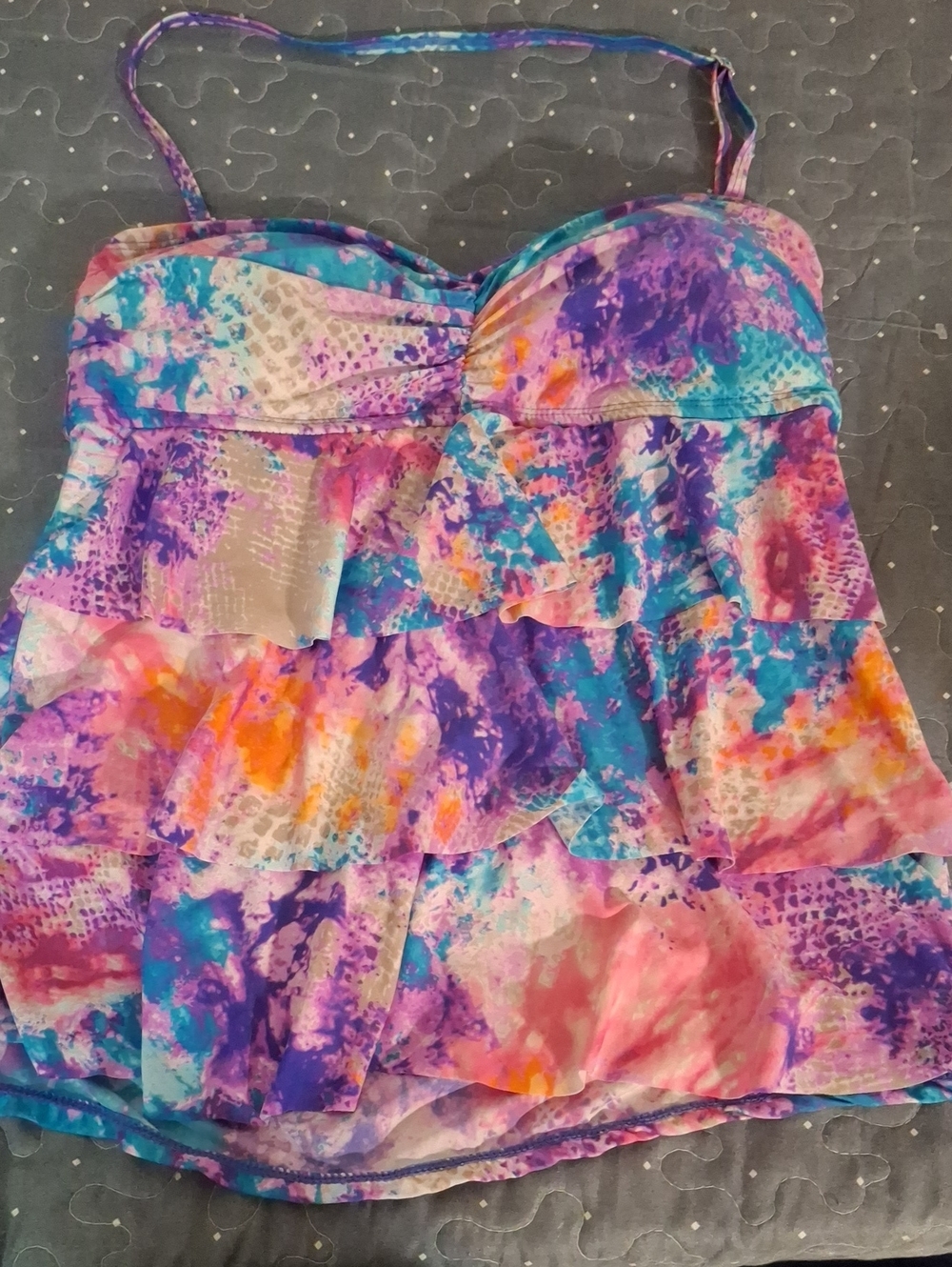 New Directions Colorful Tiered Ruffle Tankini Top size medium